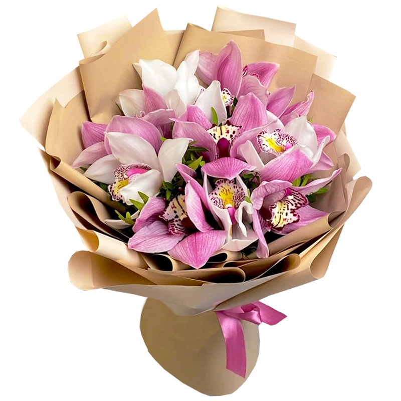 Букет из 9 орхидей нежный микс